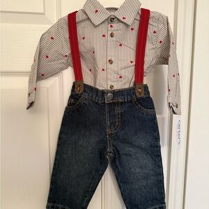 Carters Boy Striped Shirt with Red Suspenders 6 months NWT